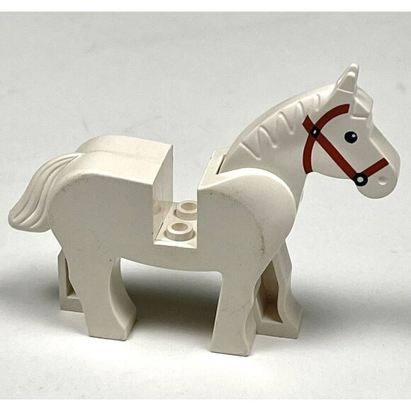 VTG LEGO 3" White HORSE 4493 4494 w/ Moving Head Brown Bridle Building Block EUC - Picture 2 of 3